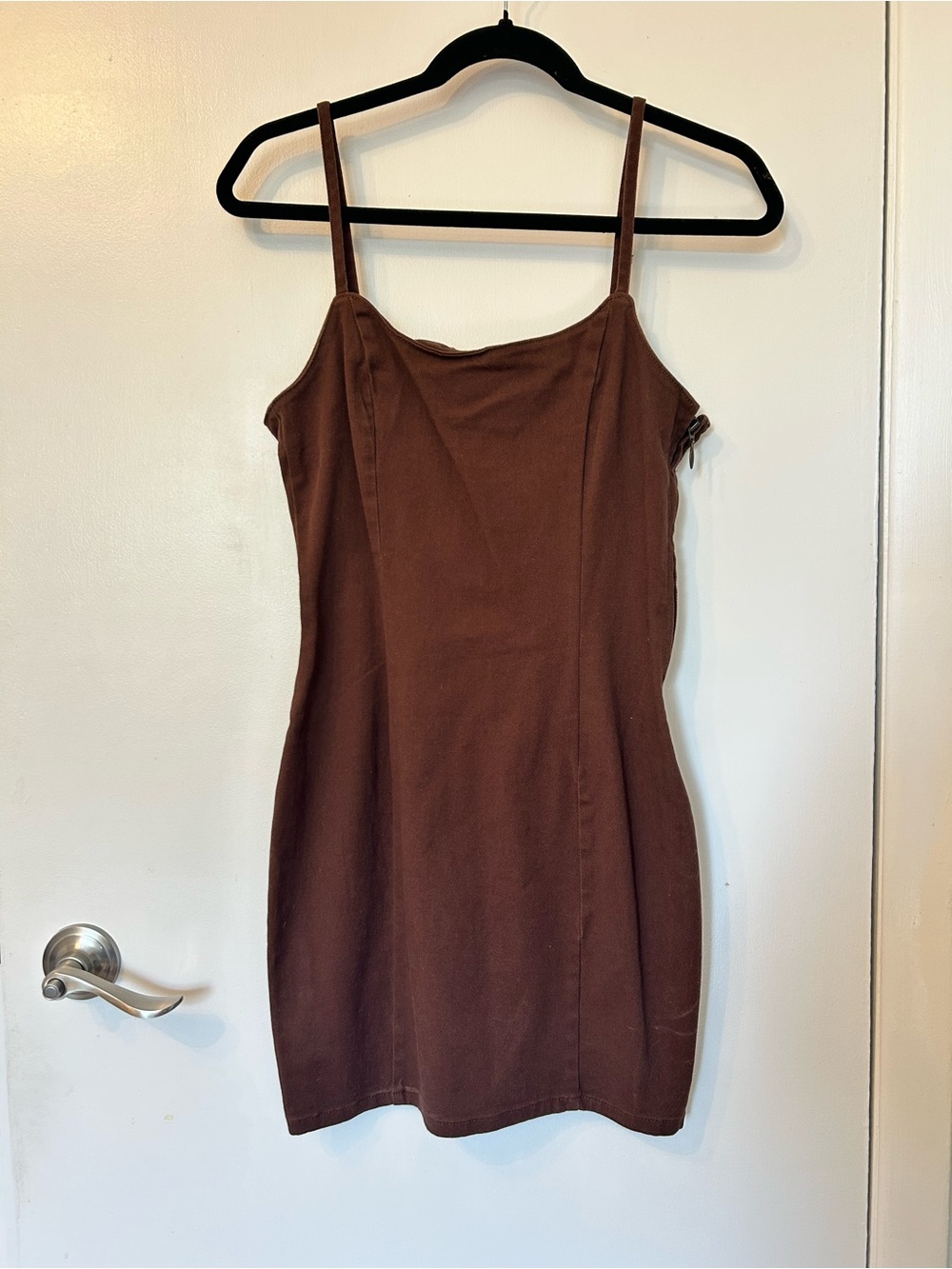 Brown Corduroy Spaghetti-Strap Bodycon Dress